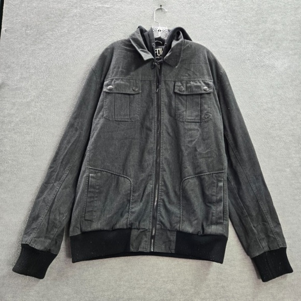 Fox Head Men Jacket XL Gray Fleece Hoodie Full Zip Logo Heavyweight Inner Pocket